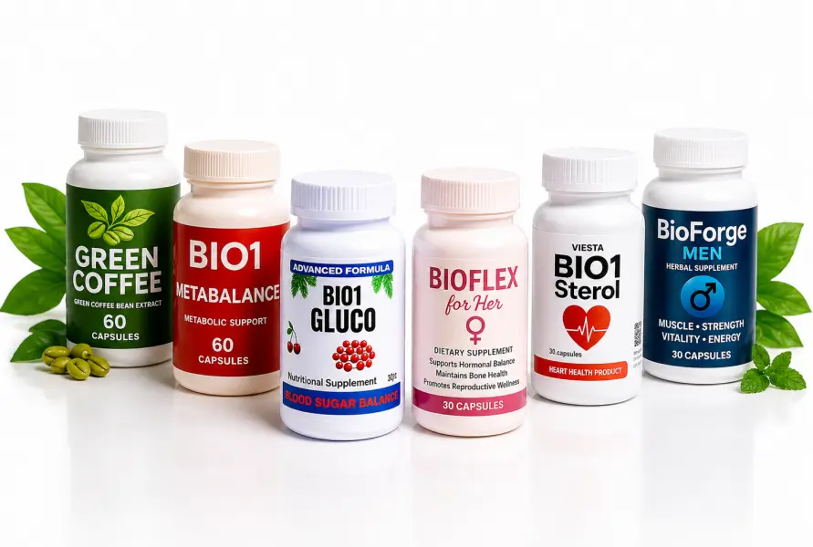 A selection of Viesta supplement products representing several wellness categories